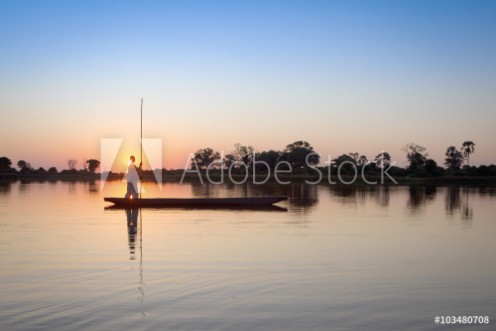 Picture of Mokoro poler in the Okavango Delta